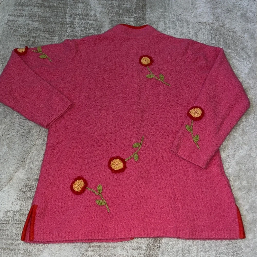 Susan Bristol Vintage Pink Hand Embroidered Floral Cardigan Sweater Large Womens - Picture 5 of 5